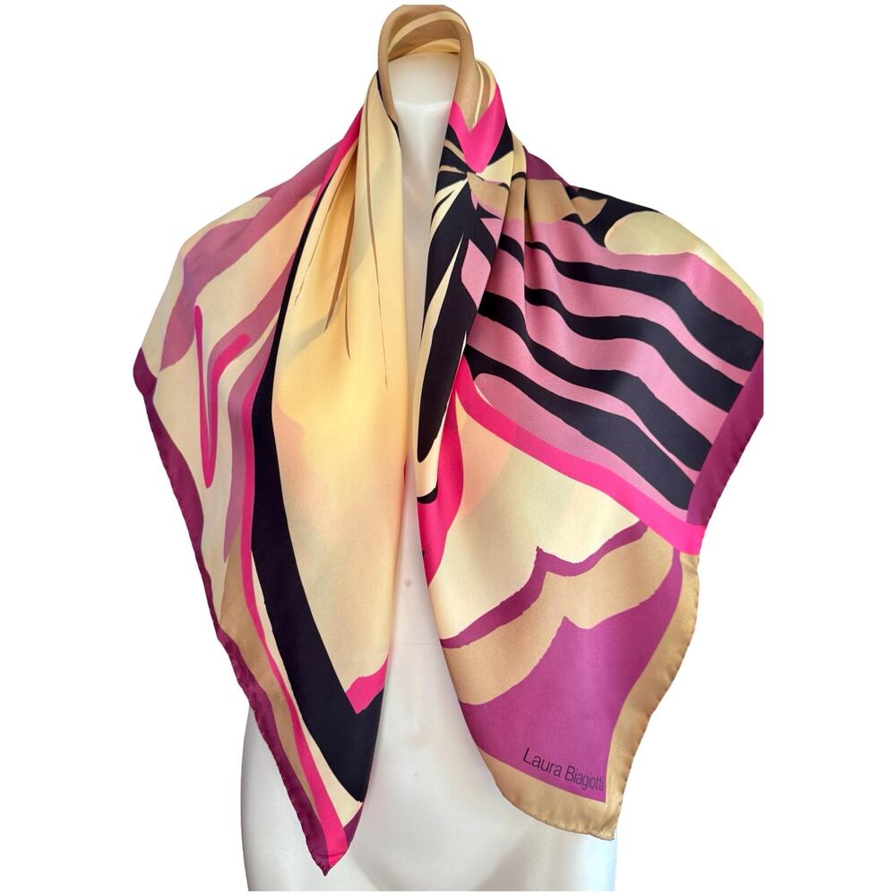 Rare Vintage Laura Biagiotti Silk Di Como Italian Scarf Abstract Print 34x34 - Picture 8 of 12